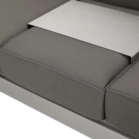 GDFStudio Ava Outdoor Aluminum and Glass 6 Seater Sofa Chat Set with Cushions, Silver/Gray image {8}