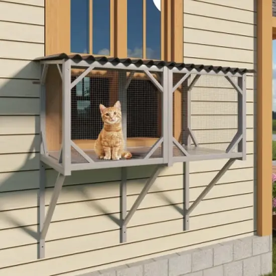 Gulches Wooden Cat Window Perch for Large Indoor Cats with Mesh Windows image {1}