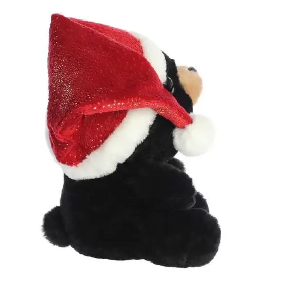 Aurora Medium Black Holiday Oversized Santa Hats 8.5" Button Black Bear Festive Stuffed Animal image {2}