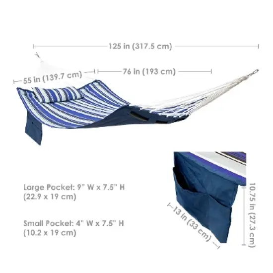 Sunnydaze Outdoor Quilted Double Hammock with Pillow and Curved Metal Spreader Bars image {5}