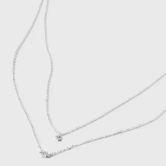Silver Plated Cubic Zirconia Station Layered Necklace - A New Day&trade; Silver: Lobster Claw Clasp, 16-19" Length image {3}