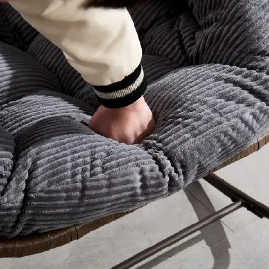 Dolonm Outdoor Rattan Rocking Chair with Padded Cushion, Oversized Recliner Rocker for Porch, Patio, Garden, Living Room, 250lbs Capacity image {5}