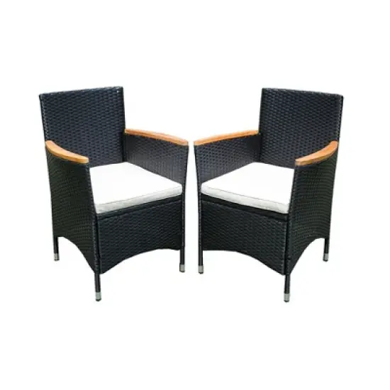 YOOCOZZ 7-Piece Outdoor PE Rattan Dining Set with Acacia Wood Handrail and Tabletop - Black+Cream image {7}