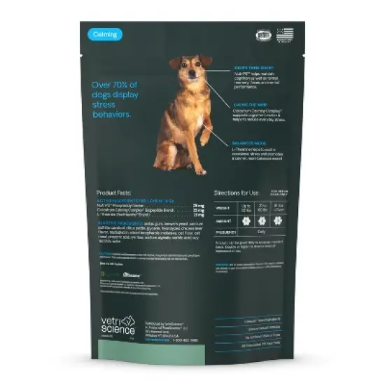 VetriScience Senior Calm & Confident Behavior Support Chew for Senior Dogs, Chicken Flavor, 60 Count Bag image {2}