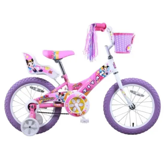 Titan Girl's Flower Princess BMX Bike for 4-9 Years Girls with Training Wheels 16 Inch Kids Toddler Bicycle with Utility Basket & Streamers - Pink image {5}