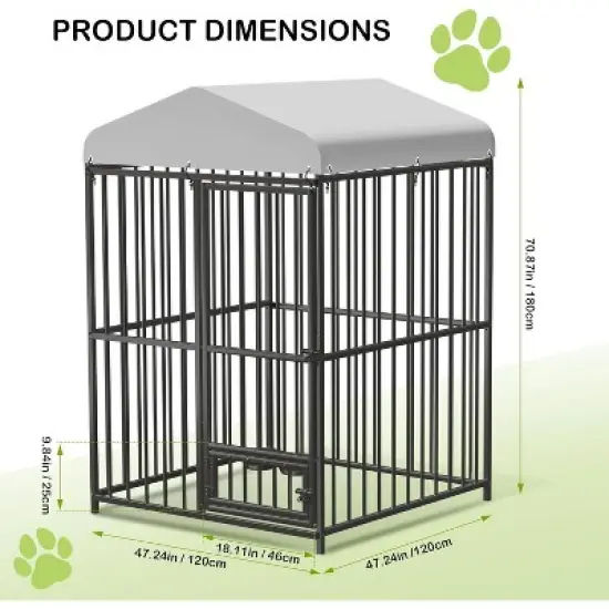 Large Dog Kennel Outside Dog Cage With Roof, Heavy Duty Outdoor Pet Pens With Stainless Steel Bowls for Yard Garden Backyard image {7}