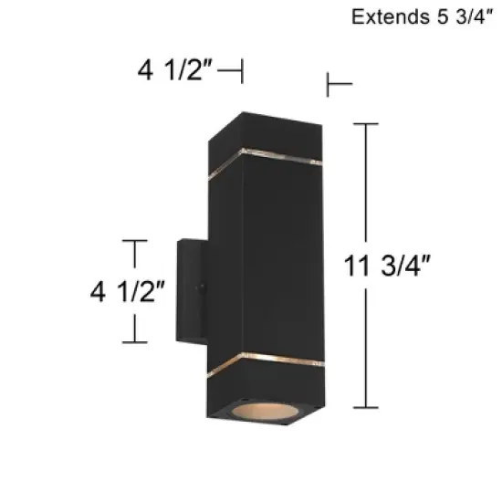 Possini Euro Design Skyridge 11 3/4" High Mid Century Modern Outdoor Wall Light Fixture Mount Porch House Exterior Up-Down LED Bulb Black Aluminum image {3}