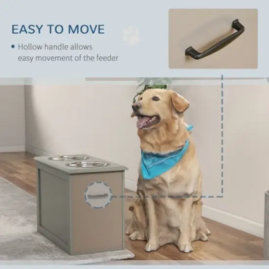 Gulches PawHut Raised Pet Feeding Station with Storage & Stainless Steel Bowls for Large Dogs - Gray image {5}