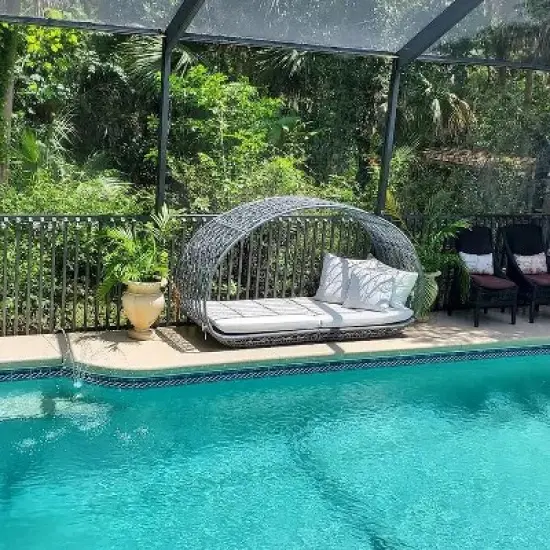 Outside Garden Wicker Overhead Canopy Daybed with water Resistant Cushion-Christopher Knight Home image {2}