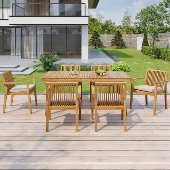 Christopher Knight Home Caitlyn Rustic 7 Piece Patio Acacia Wood Dining Set with Cushions image {10}