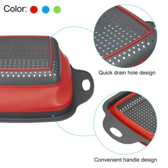 Unique Bargains Collapsible Colander Set Silicone Square Foldable Strainer Space Saving Blue Green Red 3 Pcs Small image {2}