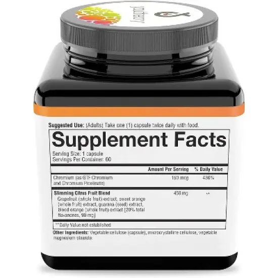 Youtheory Slimming Citrus Fruit - Vegan Health Supplement with Chromium - Supports Overall Wellness* - Dairy, Soy & Gluten Free - 60 Vege Capsules image {2}
