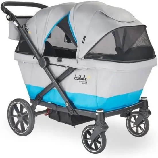 Larktale caravan coupe - Compact 2-Seater Stroller Wagon with Small Fold - Adjustable Canopies Included - Gray/Blue image {1}