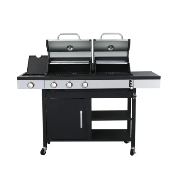 3-Burner Propane Gas and Charcoal Grill with Side Burner,37,230 BTU Stainless Steel BBQ Grill,Outdoor Dual Fuel Barbecue Grill-Coolbibila image {4}