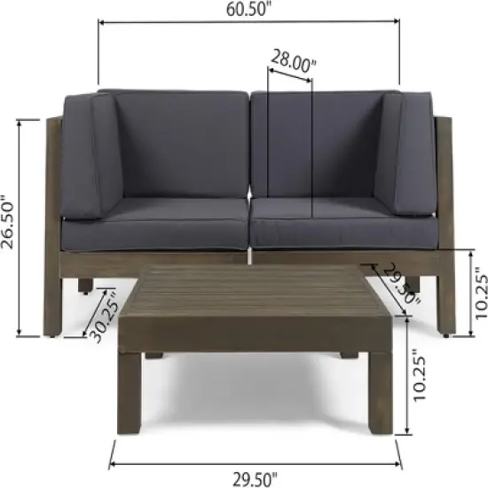 Syemin Patio Seating Sets Outdoor, Featuring Unique Design, Ideal for Chats, Perfect for Gardens, Living Spaces, Gray, 60.5"*30.25"*26.5" image {1}