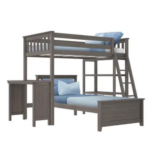 Max & Lily L-Shaped Twin over Twin Bunk Bed with Bookcase and Desk image {6}