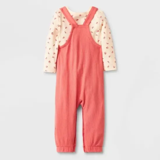 Baby Girls' 2pc Long Sleeve Bodysuit & Overalls Set - Cat & Jack&trade; Peach Orange image {1}