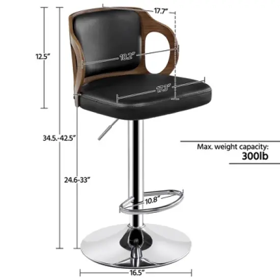 Yaheetech Bar Counter Stool Height Adjustable Faux Leather for Kitchen Counter Home Bar Pub image {2}