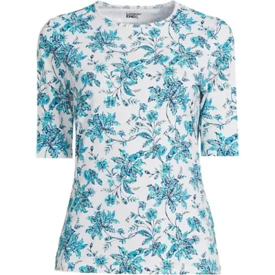 Lands' End Women's Crew Neck Elbow Sleeve Rash Guard UPF 50 Sun Protection Modest Swim Tee image {12}