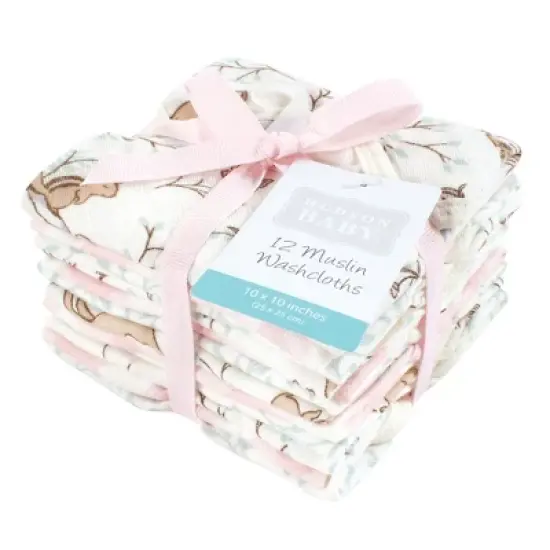 Hudson Baby Infant Girl Cotton Muslin Washcloths, Enchanted Forest, One Size image {1}