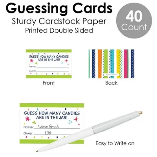 Big Dot of Happiness Cheerful Happy Birthday - How Many Candies Colorful Birthday Party Game - 1 Stand and 40 Cards - Candy Guessing Game image {4}