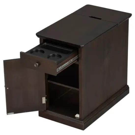 Classic Vintage End Table with USB Ports and a Multipurpose Drawer with Cup Holders - ModernLuxe image {5}