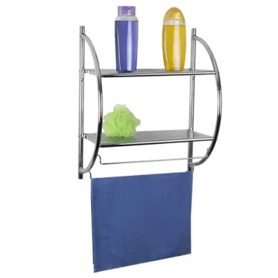 Home Basics 2 Tier Wall Mounting Chrome Plated Steel Bathroom Shelf with Towel Bar image {2}