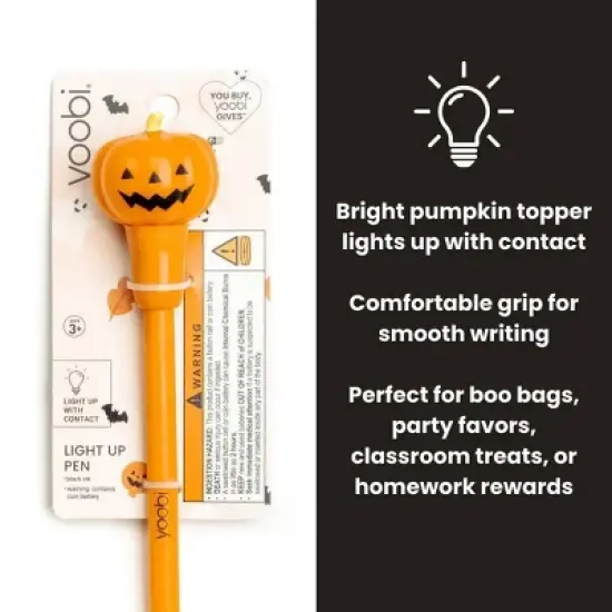 Yoobi Light Up Novelty Pen Halloween Pumpkin Topper Black Ink 1.0mm Ballpoint image {1}