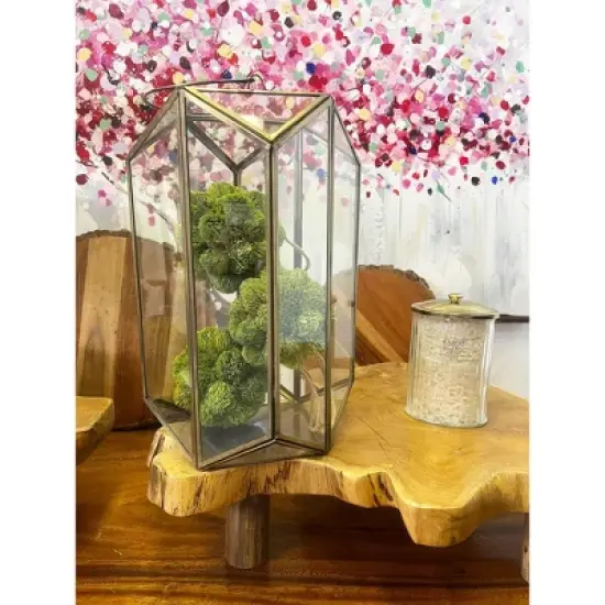 Essential Decor & Beyond Antique Brass 14" Glass and Metal Lantern Decorative Accent image {2}