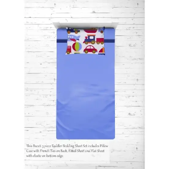 Bacati - Transportation Blue Red Green Navy Orange 3 pc Toddler Sheet Set image {4}