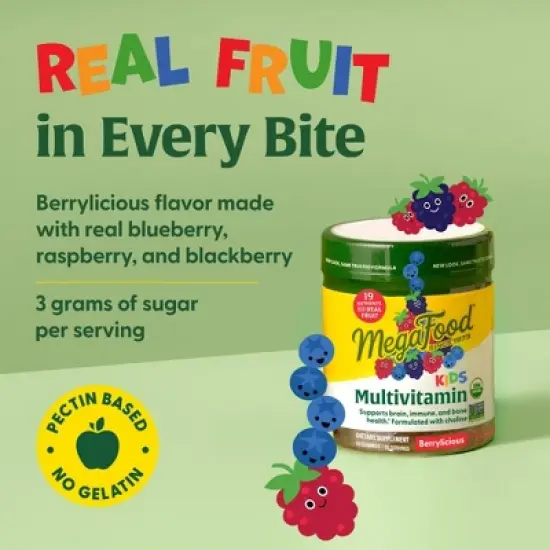 MegaFood Kids' Multivitamin, Vitamin C, Vitamin D & Choline, Vegetarian Gummies - 60ct image {5}