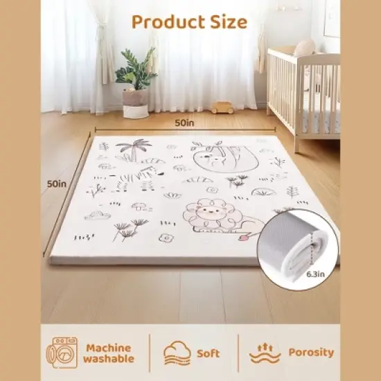 ROBOTIME Baby Playmats, Soft Playmat with Waterproof and Anti-Slip Feature, Portable Mat for Babies Toddlers Infants, Beige, 50"*50"*1.2" image {3}