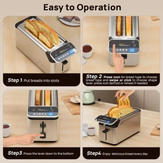 Whall New 4-slice toaster, Smarter Screen And Easier Operation, Full Stainless Steel,5 Basic Functions,Suitable For Different Bread Household Electric image {5}