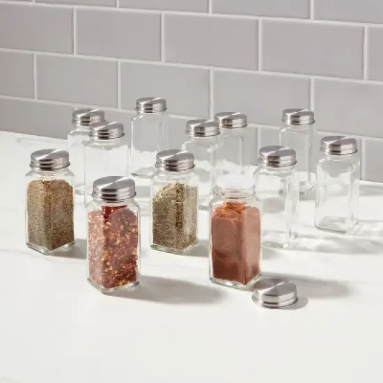 3oz 12pk Square Spice Jar Set - Threshold&trade;: Glass Spice Jars with Lids, Traditional Style, Hand Wash, Clear, 3.5 Volume image {1}