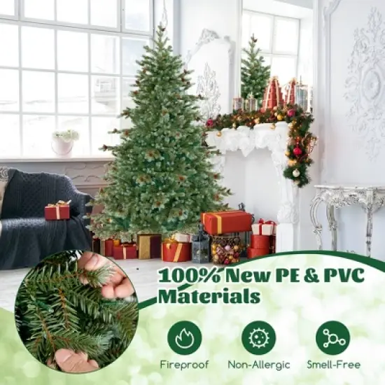 Costway 6/7/8 FT Artificial Christmas Tree with 590 Branch Tips 240/340/410 Warm White LED Lights image {5}