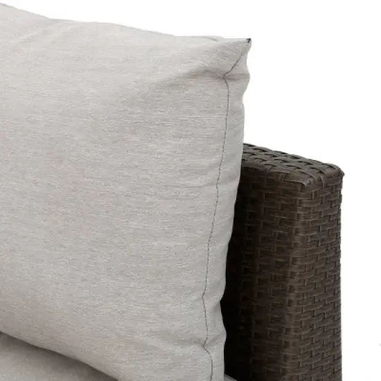 Christopher Knight Home 2pc Newton Wicker Outdoor Patio Curved Loveseat Sectional with Cushions Brown/Ceramic Gray image {4}