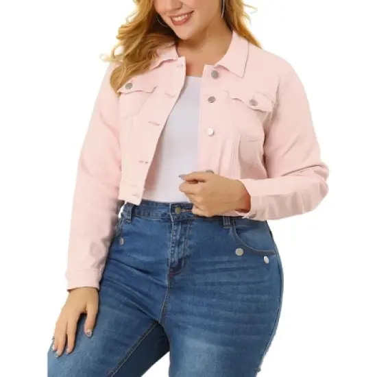 Agnes Orinda Women's Plus Size Cropped Long Sleeve Trendy Fashion Denim Jean Jackets image {11}