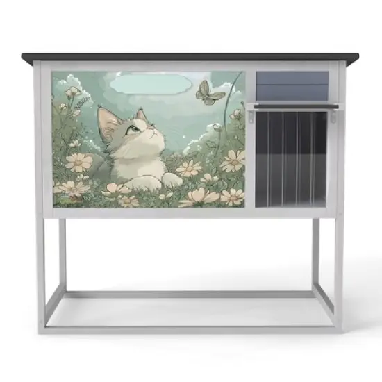 AZL1 Life Concept Pet Crates and Houses Weatherproof Outdoor Cat House with High Legs, Curtained Door, Openable Top, Gray, 35.43"*21.57&rdquo;*32.28" image {4}