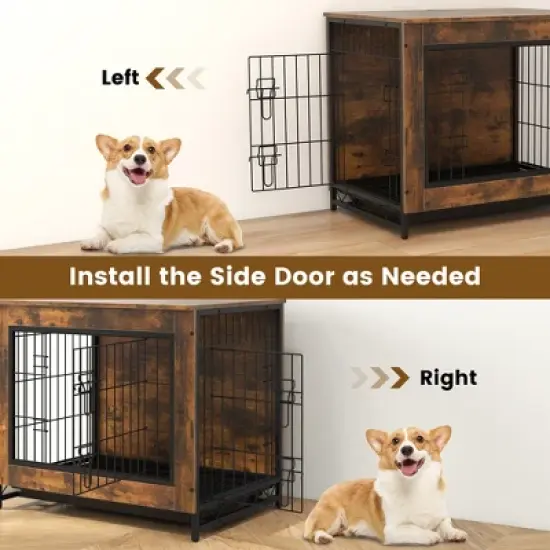 Tangkula Industrial Dog Crate Furniture Heavy-duty Kennel Cage w/ 3 Chew-proof Walls Small image {3}