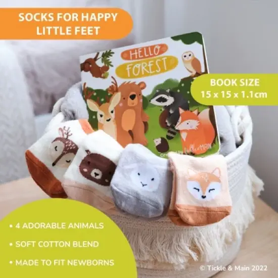 Tickle & Main Woodland Forest Friends, 5-Piece Gift Set for Infants 0-12 Months, Includes Storybook and 4 Pairs of Animal Socks image {3}