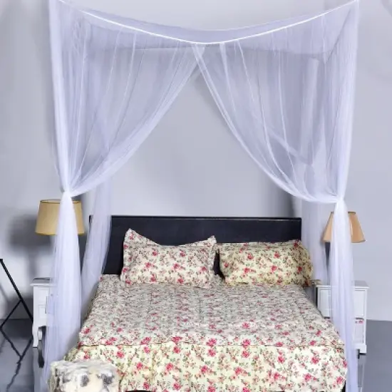 4 Corner Post Bed Canopy Mosquito Net Full Queen King Size Netting Bedding White image {4}