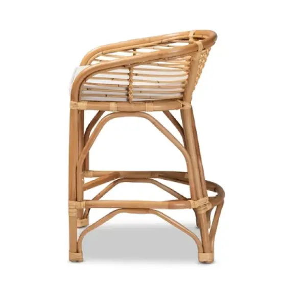 Rose Fabric Upholstered and Rattan Counter Height Barstool White/Natural - bali & pari image {1}