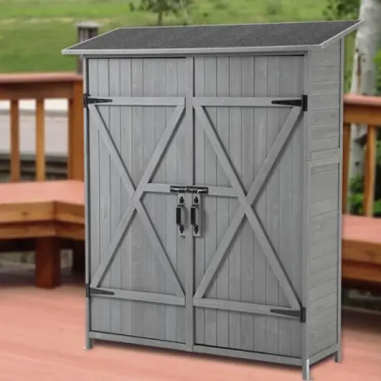 NicBex Outdoor Storage Shed with Lockable Door, Wooden Tool Storage Shed with Detachable Shelves and Pitch Roof image {5}
