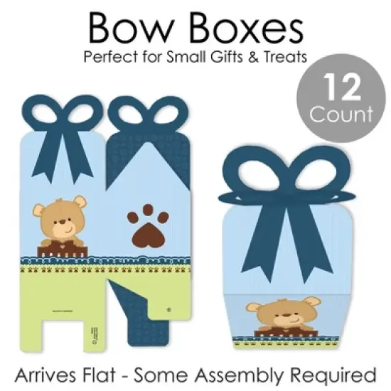 Big Dot of Happiness Baby Boy Teddy Bear - Square Favor Gift Boxes - Baby Shower Bow Boxes - Set of 12 image {4}
