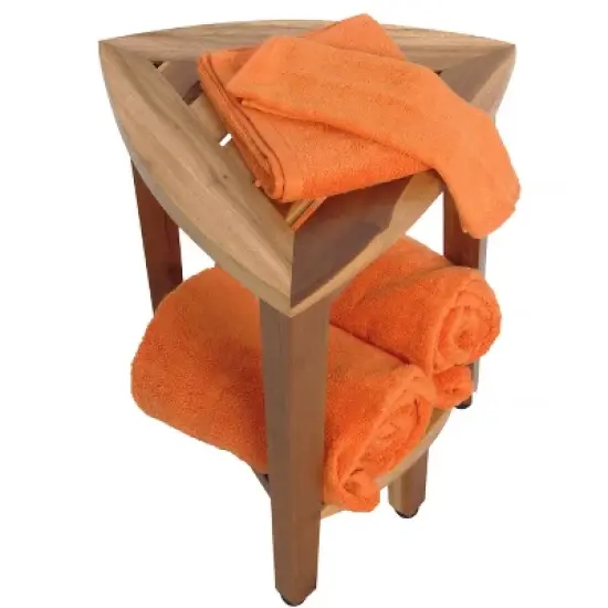 EcoDecors&reg; SnazzyCorner&reg; 18"H Teak Wood Curved Corner Shower Bench with Shelf in EarthyTeak Finish image {3}