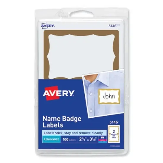 Avery Printable Adhesive Name Badges, 3.38 x 2.33, Gold Border, 100/Pack image {7}