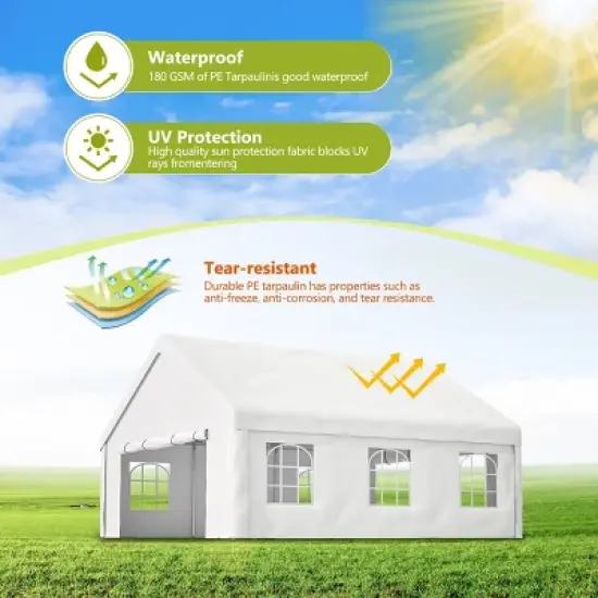 1pc 20x20FT Outdoor Party Tent, White PE Fabric Canopy with Metal Frame, Removable Sidewalls & Storage Bags for Events and Weddings - Coolbibila image {6}