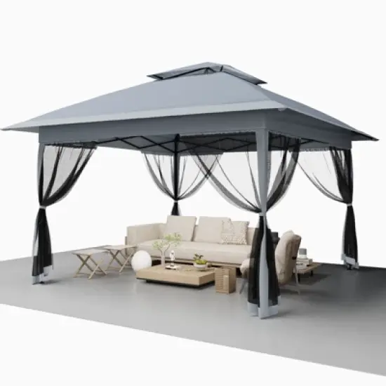 13x13 Gazebo Outdoor Canopy Shelter with Mosquito Netting 4 Stanbags Instant Gazebo Tent for Lawn,Garden,Backyard Deck image {3}