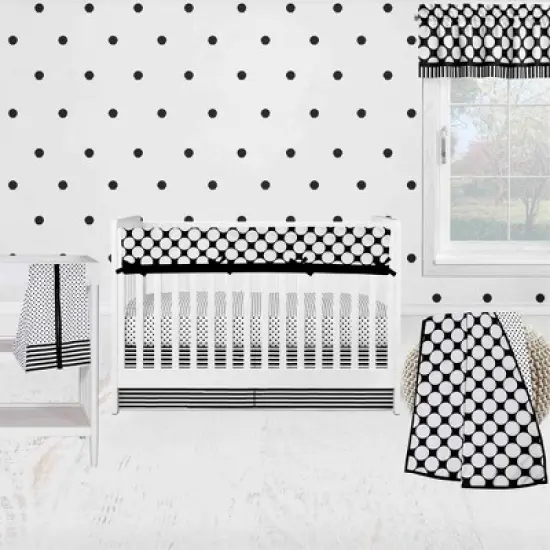 Bacati - Dots/Stripes Long Crib Rail Guard Cover White/Black image {3}