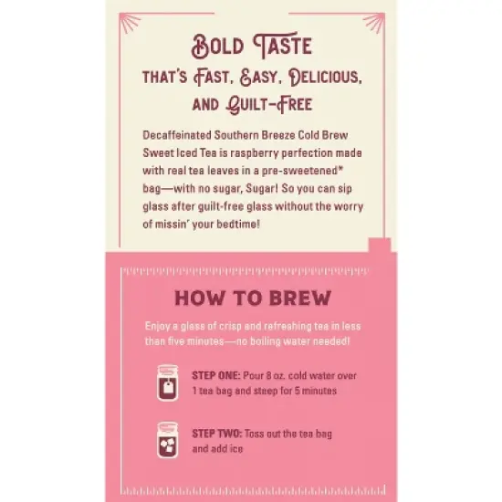Southern Breeze Decaf Cold Brew Sweet Tea Raspberry Iced Tea with 20 Individually Wrapped Tea Bags, Pack of 4 image {3}